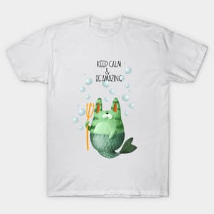 Keep Calm and Be Amazing Cute Cat Mermaid T-Shirt